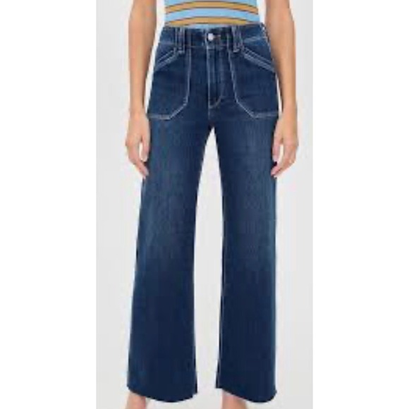 PAIGE Denim - PAIGE Anessa Wide Leg Jeans Womens 29 Blue NWT Utility Pocket High Rise Raw Hem